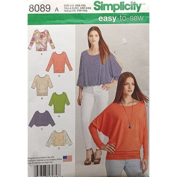 UNCUT Simplicity 8089 Womens Misses Knit Tops Sewing Pattern Sizes XXS-XXL Easy- - Picture 1 of 2